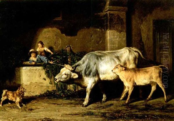 Giochi Nella Stalla Oil Painting by Filippo Palizzi