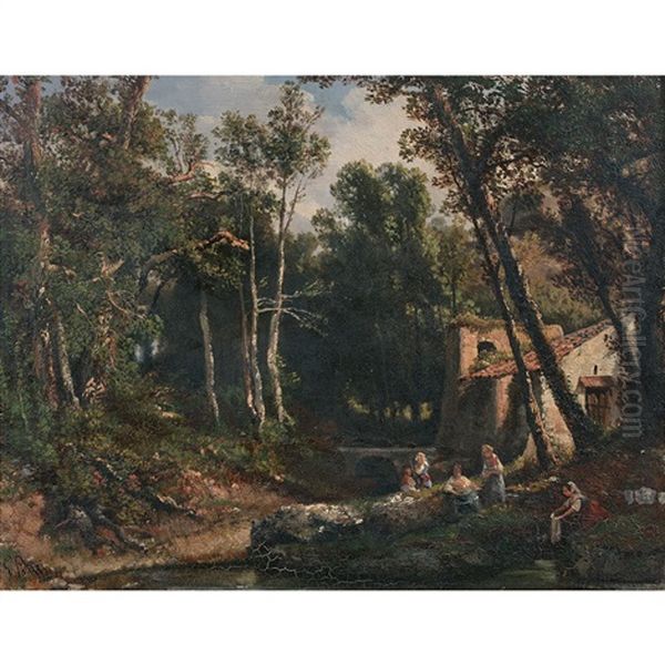 Lavandieres Dans Le Sous-bois Oil Painting by Giuseppe Palizzi