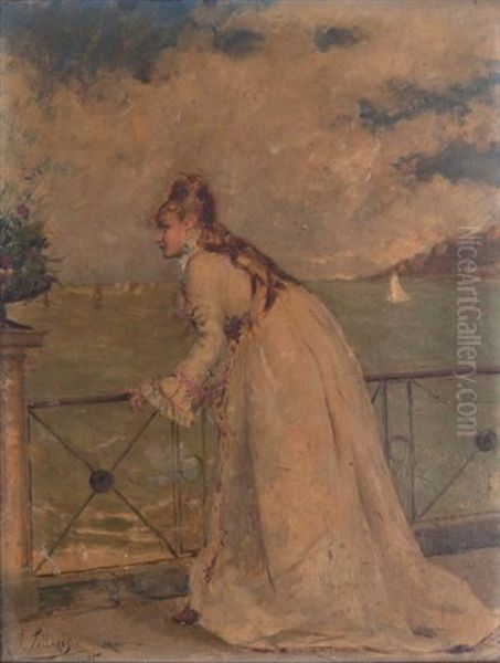 Jeune Femme Regardant La Mer Oil Painting by Joaquin Pallares y Allustante