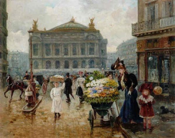 Paris, Place De L'opera Oil Painting by Joaquin Pallares y Allustante