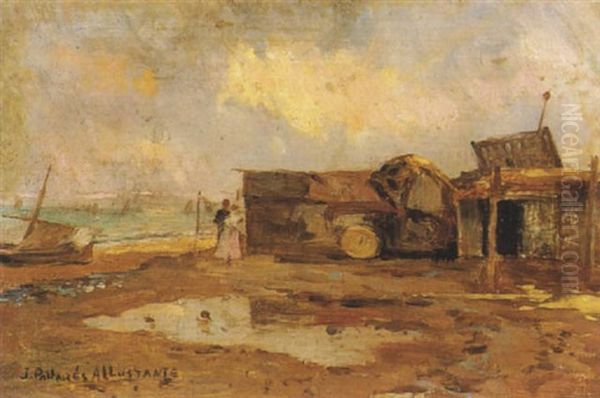 La Playa De La Barceloneta Oil Painting by Joaquin Pallares y Allustante