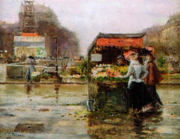 Flower Market, Paris Oil Painting by Joaquin Pallares y Allustante