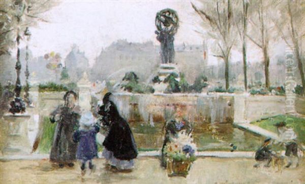 Market At The Place De La Republique, Paris Oil Painting by Joaquin Pallares y Allustante