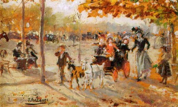 Carriage Ride In The Tuileries Gardens, Paris Oil Painting by Joaquin Pallares y Allustante