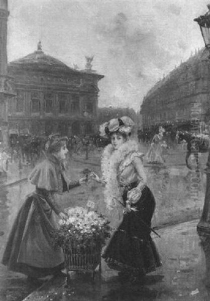 Flower Seller Oil Painting by Joaquin Pallares y Allustante