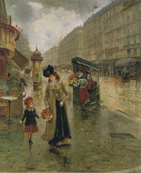 La Rue Soufflot With The Pantheon In The Background Oil Painting by Joaquin Pallares y Allustante