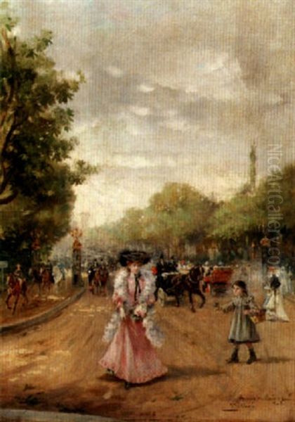 Avenue De Bois Du Boulogne Oil Painting by Joaquin Pallares y Allustante