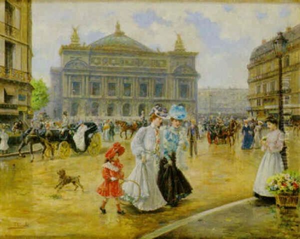 Utanfor Operan, Paris Oil Painting by Joaquin Pallares y Allustante