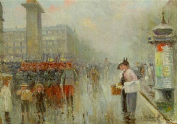 A Parisian Street Oil Painting by Joaquin Pallares y Allustante