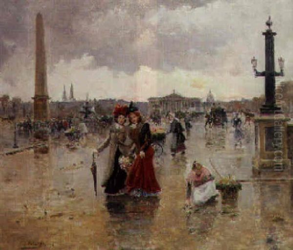 Place De La Concorde Oil Painting by Joaquin Pallares y Allustante