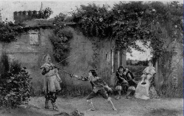 The Duel Oil Painting by Joaquin Pallares y Allustante