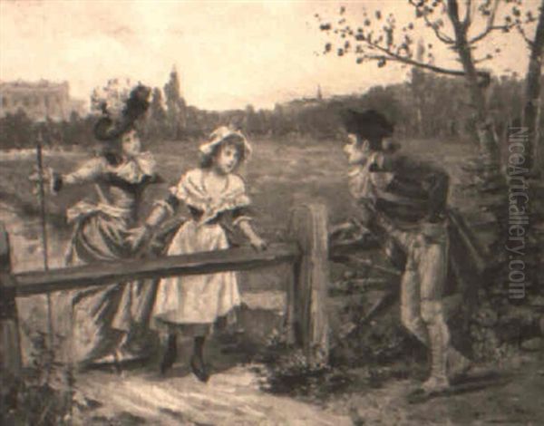 Meeting At The Gate Oil Painting by Joaquin Pallares y Allustante