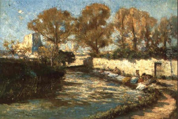 Lavaderas En El Rio Oil Painting by Joaquin Pallares y Allustante