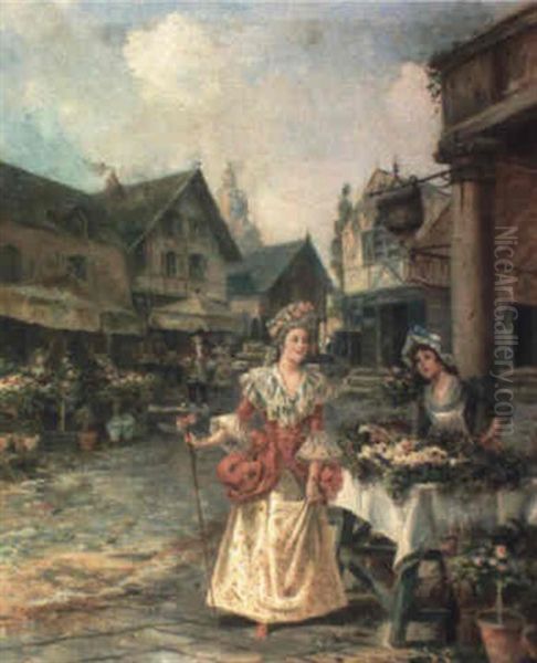 Florista Oil Painting by Joaquin Pallares y Allustante