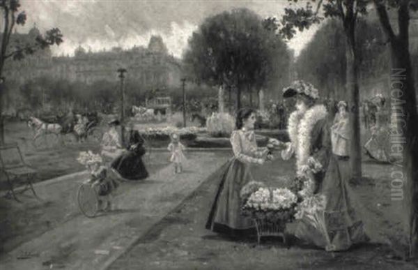 Paris In Den Tuilerien Oil Painting by Joaquin Pallares y Allustante