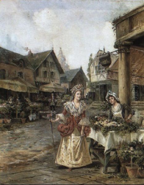 The Flower Market Oil Painting by Joaquin Pallares y Allustante