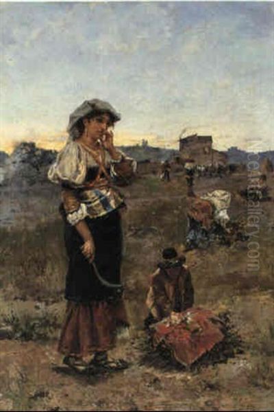 Gathering Faggots Oil Painting by Joaquin Pallares y Allustante