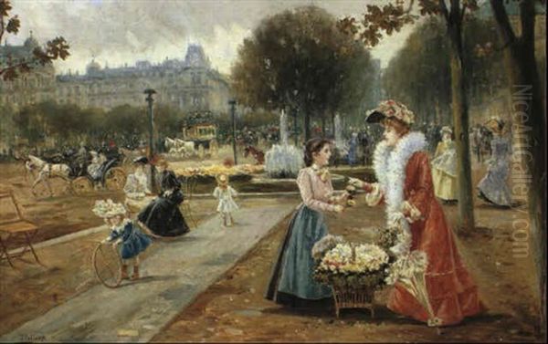 Parisian Flower-seller Oil Painting by Joaquin Pallares y Allustante