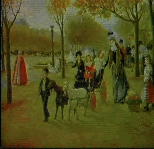 La Promenade Aux Champs-elysees Oil Painting by Joaquin Pallares y Allustante