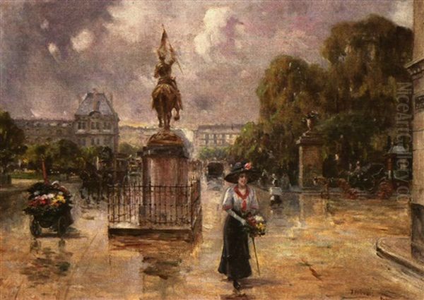 Place Des Pyramides, Paris Oil Painting by Joaquin Pallares y Allustante