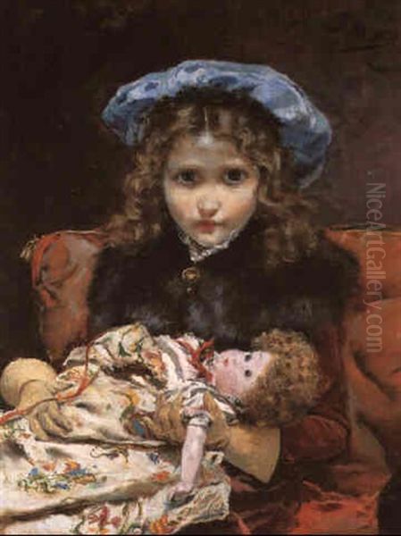 Con Su Muneca Preferida Oil Painting by Joaquin Pallares y Allustante