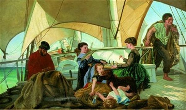 Famille Sur Le Pont D'un Brick Oil Painting by Jean Leon Palliere