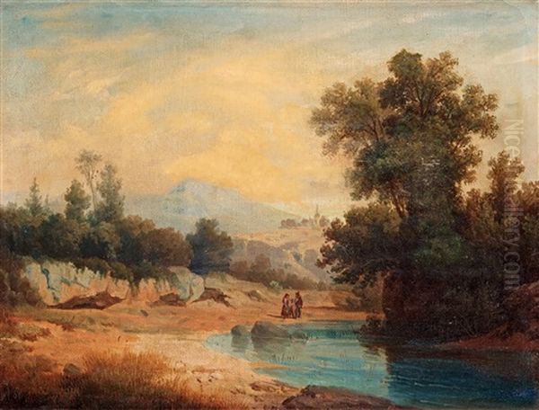 Italian Landscape With Figures Oil Painting by Gustaf Wilhelm Palm