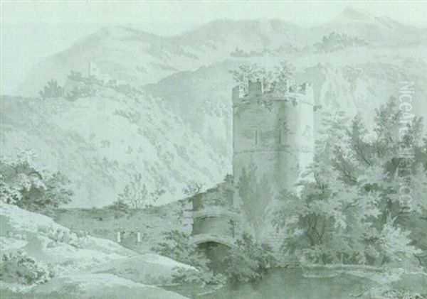 Italienska Vy Oil Painting by Gustaf Wilhelm Palm