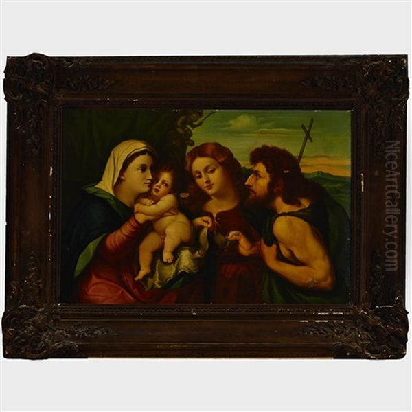 Sacra Coversazione (the Madonna And Child With With Saints Catherine And John The Baptist) Oil Painting by Jacopo Palma il Vecchio