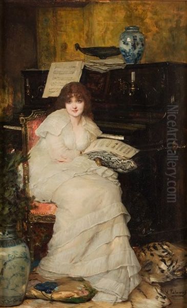 Joven Musica Oil Painting by Vicente Palmaroli Y Gonzalez