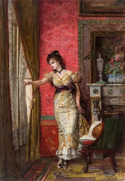 By The Window Oil Painting by Vicente Palmaroli Y Gonzalez