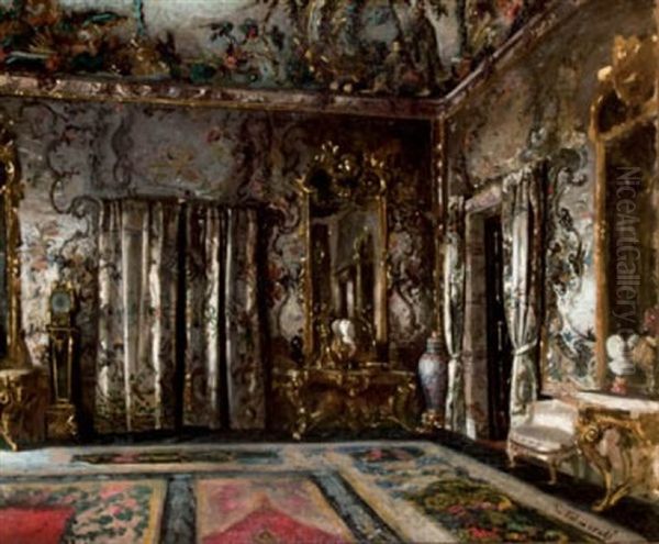 Rincon Del Salon Gasparini. Palacio Real De Madrid Oil Painting by Vicente Palmaroli Y Gonzalez
