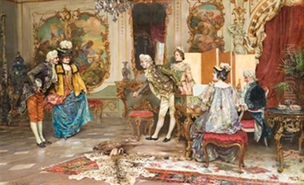 Una Visita Agradable Oil Painting by Vicente Palmaroli Y Gonzalez