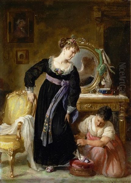 Cena Con Interior Com Figuras Oil Painting by Vicente Palmaroli Y Gonzalez