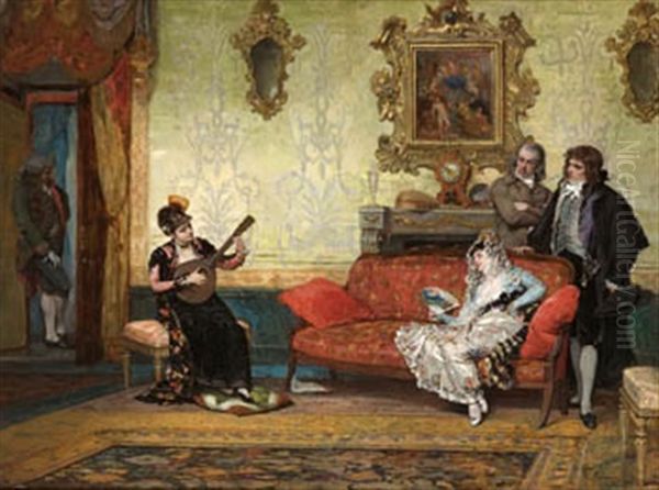 Concierto De Mandolina Oil Painting by Vicente Palmaroli Y Gonzalez