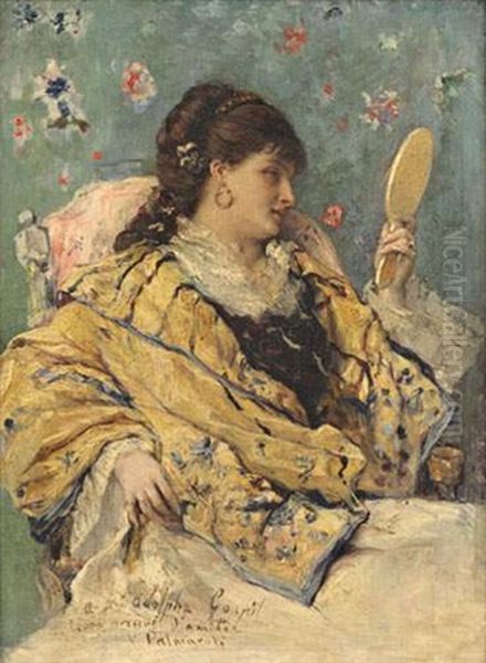 Elegante Au Face A Main Oil Painting by Vicente Palmaroli Y Gonzalez