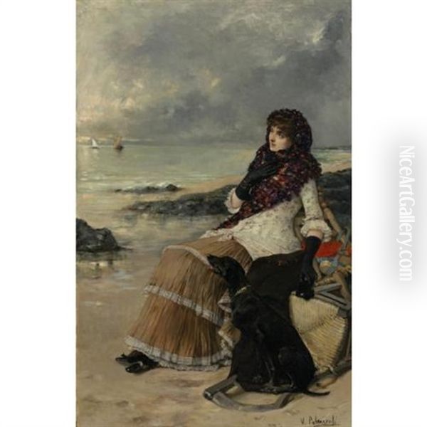 On The Beach Oil Painting by Vicente Palmaroli Y Gonzalez