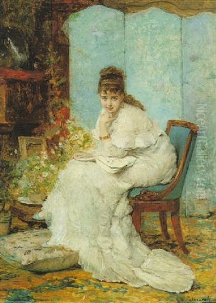 The Distracted Lady Oil Painting by Vicente Palmaroli Y Gonzalez