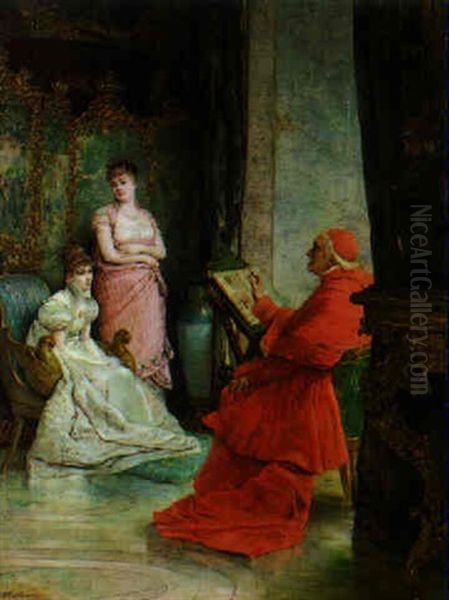 Instruction, Morning Oil Painting by Vicente Palmaroli Y Gonzalez