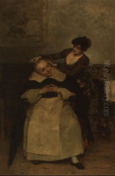 Vaya Corte De Pelo Oil Painting by Vicente Palmaroli Y Gonzalez