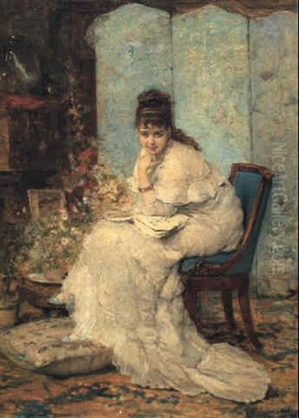 A Quiet Moment Oil Painting by Vicente Palmaroli Y Gonzalez