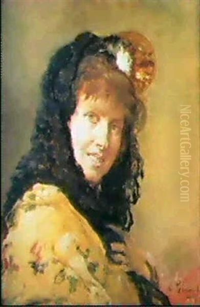 Madrilena Con Manton, Mantilla Y Peineta Oil Painting by Vicente Palmaroli Y Gonzalez