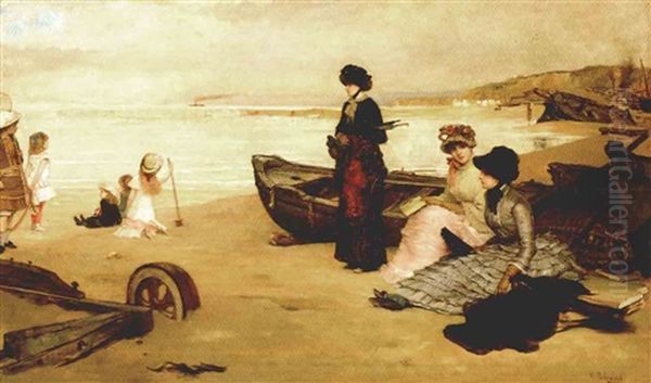 A Summer's Afternoon At The Beach Oil Painting by Vicente Palmaroli Y Gonzalez