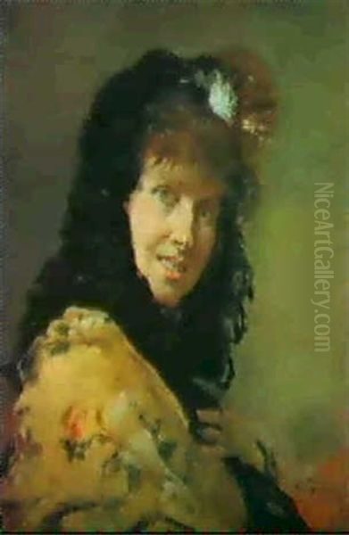 Portrait De Femme Oil Painting by Vicente Palmaroli Y Gonzalez