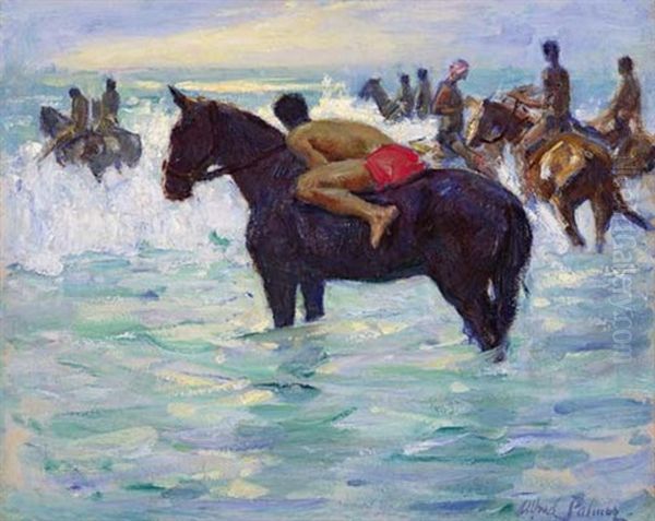 Racehorses On Durban Beach Oil Painting by Alfred Palmer