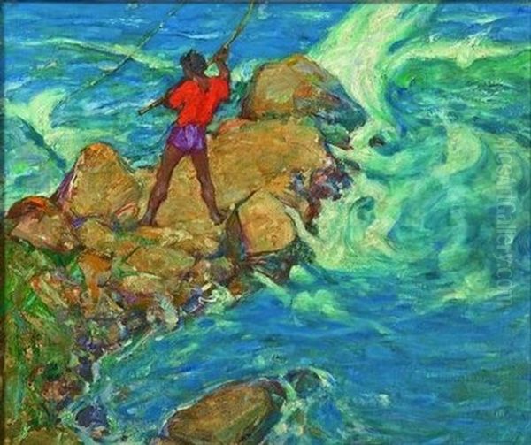 Boy Fishing Oil Painting by Alfred Palmer