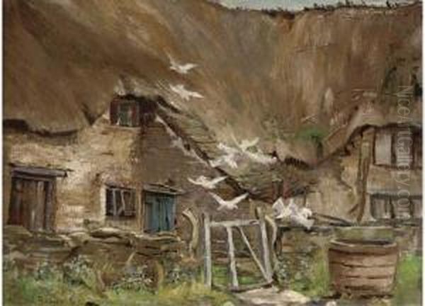 Doves In A Farmyard Oil Painting by Lily (Mrs. A.S.Hartrick) Blatherwick
