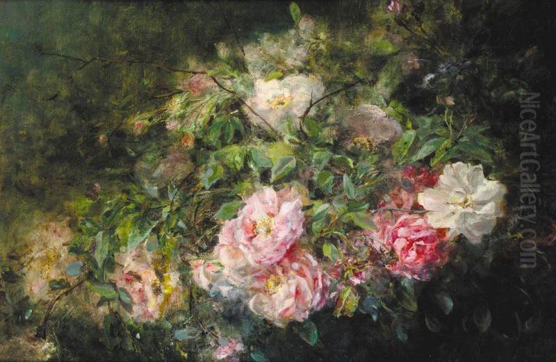 Still Life With Wild Roses Oil Painting by Lily (Mrs. A.S.Hartrick) Blatherwick