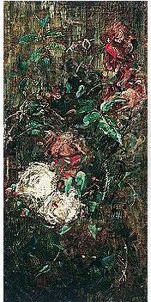 Still Life With Roses Oil Painting by Lily (Mrs. A.S.Hartrick) Blatherwick