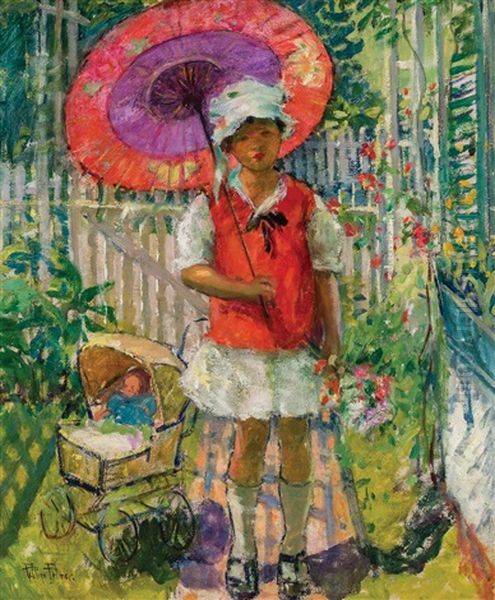 The Red Parasol, Provincetown, Ma Oil Painting by Pauline Lennards Palmer